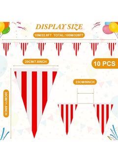 Breling 328Ft Carnival Circus Party Decorations Supplies Circus Carnival Bunting Banner 200 Pcs Red And White Striped Pennant Banner Flags String Triangle Bunting Flags For Carnival Birthday Party  - Image 3
