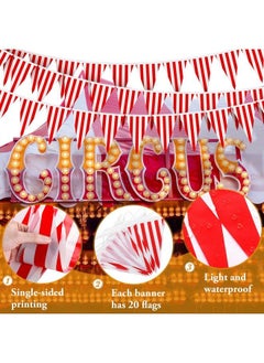 Breling 328Ft Carnival Circus Party Decorations Supplies Circus Carnival Bunting Banner 200 Pcs Red And White Striped Pennant Banner Flags String Triangle Bunting Flags For Carnival Birthday Party  - Image 4