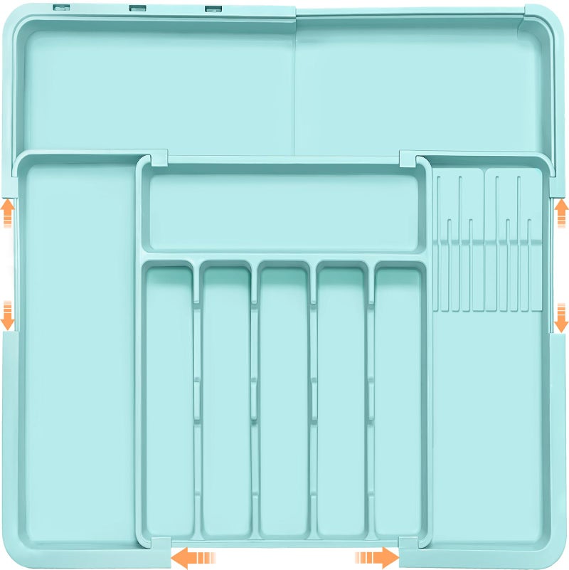 Homecor Silverware Organizer - Expandable Large Kitchen Drawer Organizer Utensil Organizer with 2 Knife Block Inserts, 22"x 19"Cutlery Tray with Drawer Dividers for Kitchen Flatware (Turquoise) - Image 1