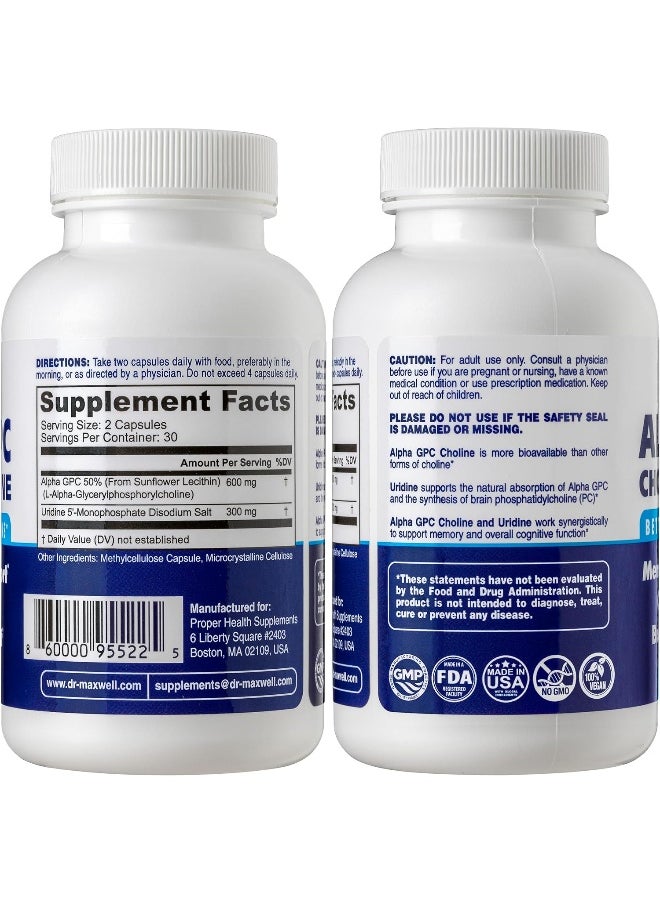 Dr. Maxwell Alpha GPC 600mg + Uridine, a Choline Enhancer  - Image 2