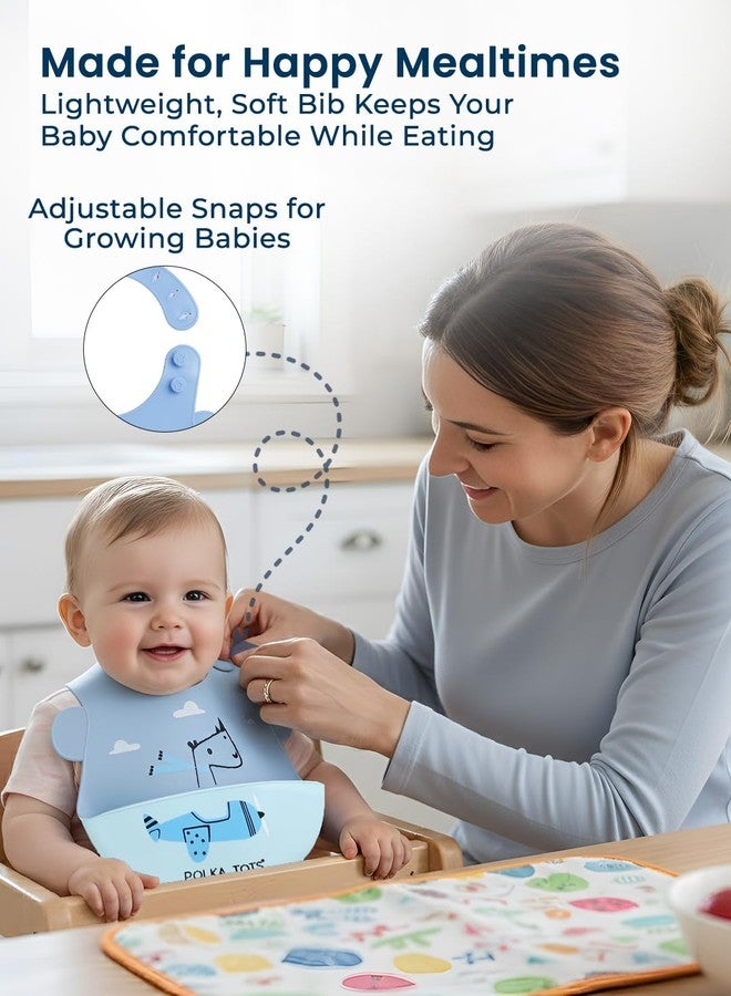 POLKA TOTS Waterproof Silicone Bibs with Adjustable Snap Buttons, Super Absorbent, Soft, Comfortable & Lightweight for Feeding Infants & Baby Toddlers (Aeroplane, 4 Months to 3 Years) - Image 3
