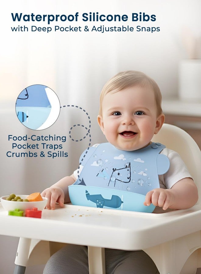 POLKA TOTS Waterproof Silicone Bibs with Adjustable Snap Buttons, Super Absorbent, Soft, Comfortable & Lightweight for Feeding Infants & Baby Toddlers (Aeroplane, 4 Months to 3 Years) - Image 2