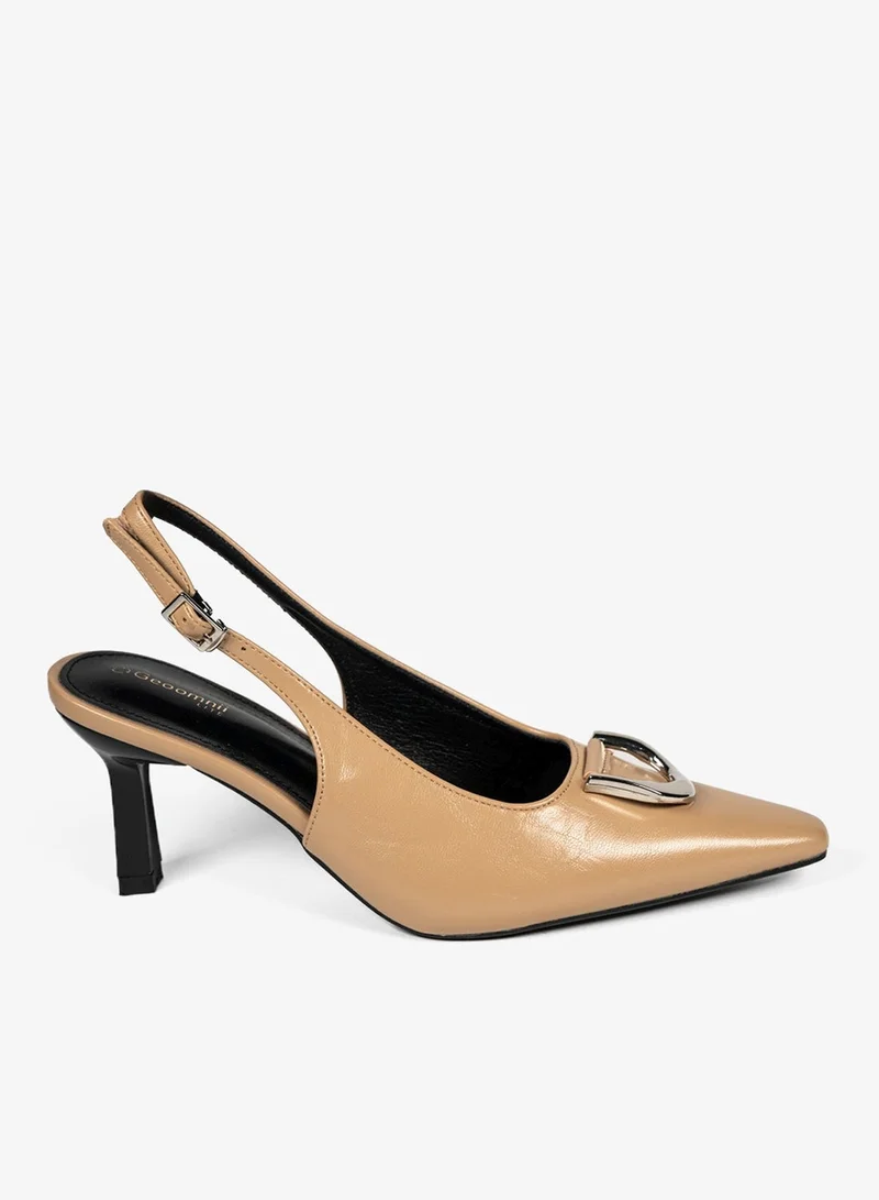 Geoomnii BEIGE Geoomnii Mid Heel Mules for Women – Stylish Backless Slip-On Heels for Office, Party & Everyday Wear for Women | Best Price UAE