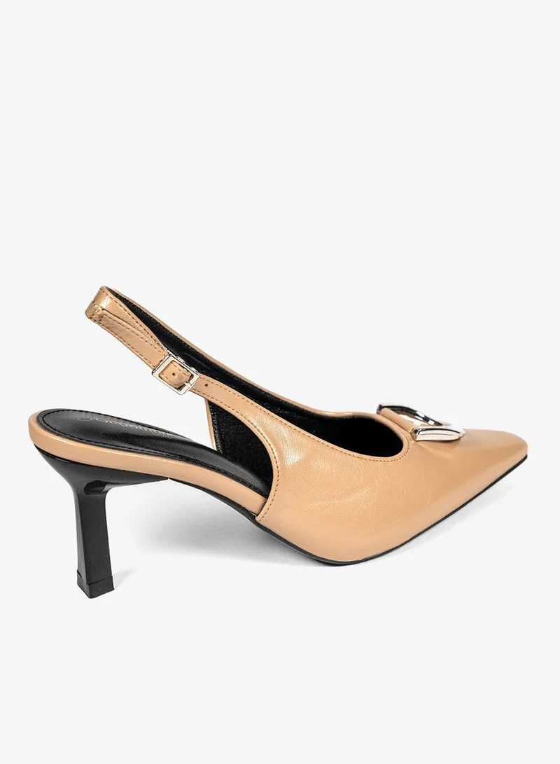 Geoomnii BEIGE Geoomnii Mid Heel Mules for Women – Stylish Backless Slip-On Heels for Office, Party & Everyday Wear for Women | Best Price UAE