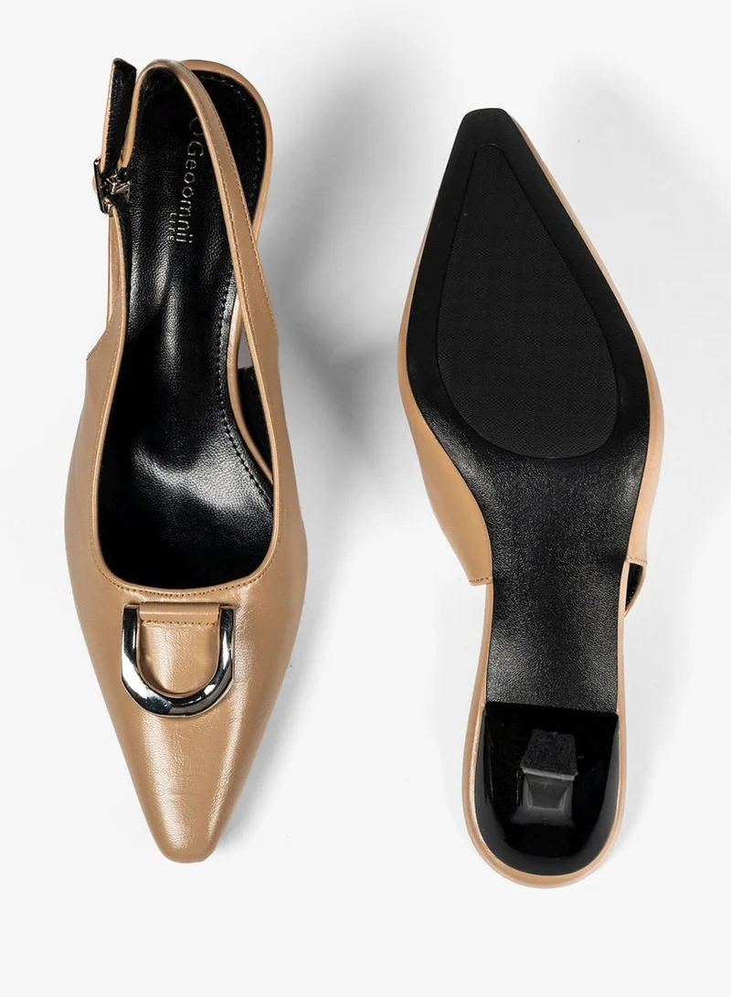 Geoomnii BEIGE Geoomnii Mid Heel Mules for Women – Stylish Backless Slip-On Heels for Office, Party & Everyday Wear for Women | Best Price UAE