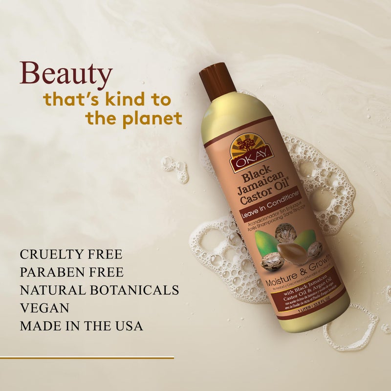 OKAY Black Jamaican Castor Oil Leave In Conditioner - Hair Moisturizer for Women and Men, Natural Hair Product Curly Grease for Smooth, Moisturized Feel - 33.8 oz (Pack of 1) - Image 3