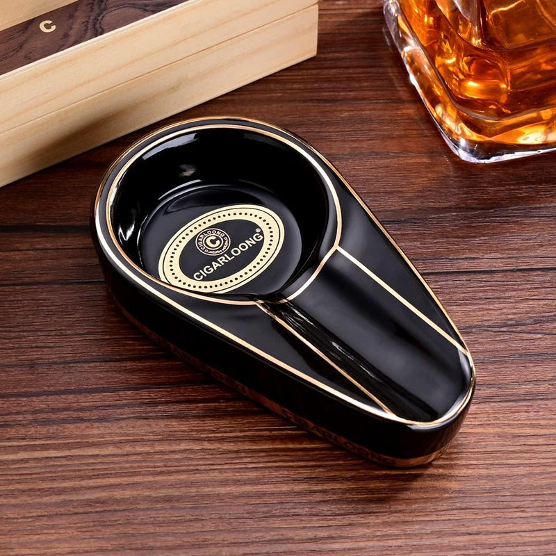 Classic Ceramic Cigar Ashtray - Black - Image 3