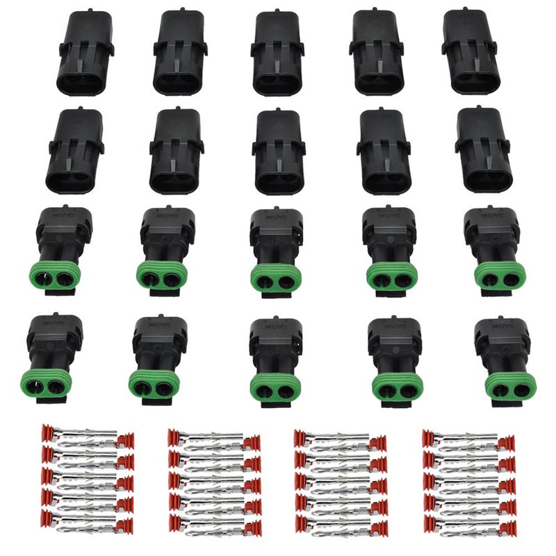 MUYI 10 Kit 2 Pin Waterproof Connector for 2014 AWG Wire Harness 25mm Series Automotive Electrical Plugs with Replacement Terminal Pins Sockets and Spudger
