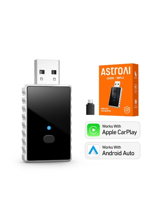 AstroAI Wireless Carplay Adapter with Glass Panel, Metal Materials Enhance Heat Dissipation, 2 in 1 Apple CarPlay and Android Auto Adapter Convert Wired to Wireless, Plug & Play, Black - Image 1
