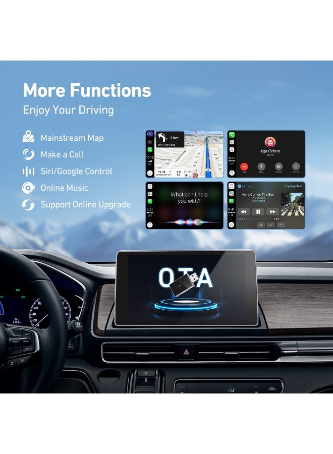 AstroAI Wireless Carplay Adapter with Glass Panel, Metal Materials Enhance Heat Dissipation, 2 in 1 Apple CarPlay and Android Auto Adapter Convert Wired to Wireless, Plug & Play, Black - Image 4