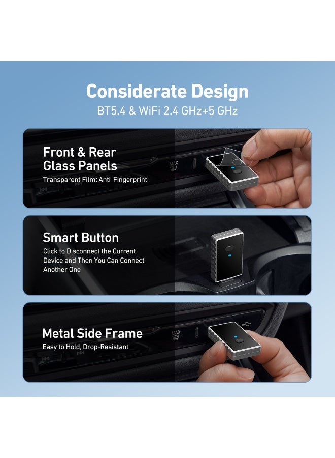 AstroAI Wireless Carplay Adapter with Glass Panel, Metal Materials Enhance Heat Dissipation, 2 in 1 Apple CarPlay and Android Auto Adapter Convert Wired to Wireless, Plug & Play, Black - Image 5