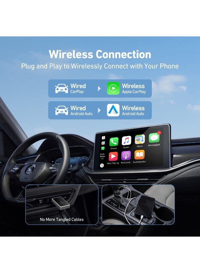 AstroAI Wireless Carplay Adapter with Glass Panel, Metal Materials Enhance Heat Dissipation, 2 in 1 Apple CarPlay and Android Auto Adapter Convert Wired to Wireless, Plug & Play, Black - Image 2