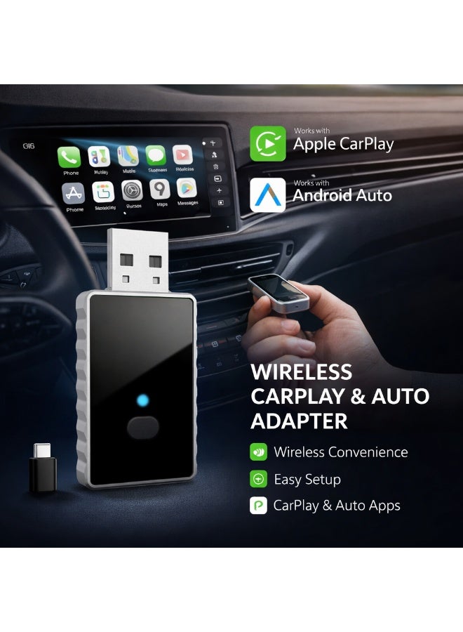 AstroAI Wireless Carplay Adapter with Glass Panel, Metal Materials Enhance Heat Dissipation, 2 in 1 Apple CarPlay and Android Auto Adapter Convert Wired to Wireless, Plug & Play, Black - Image 1
