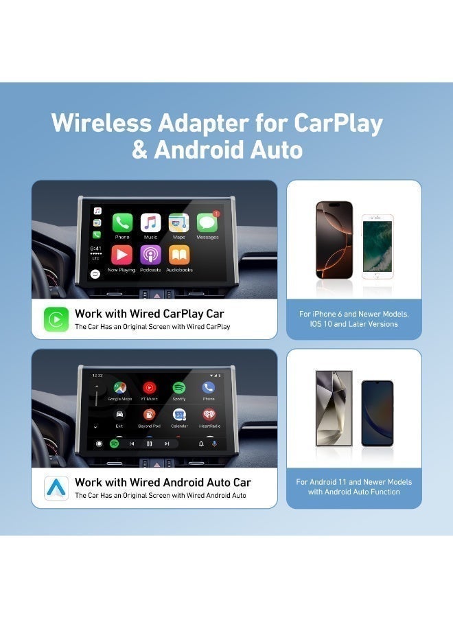 AstroAI Wireless Carplay Adapter with Glass Panel, Metal Materials Enhance Heat Dissipation, 2 in 1 Apple CarPlay and Android Auto Adapter Convert Wired to Wireless, Plug & Play, Black - Image 3