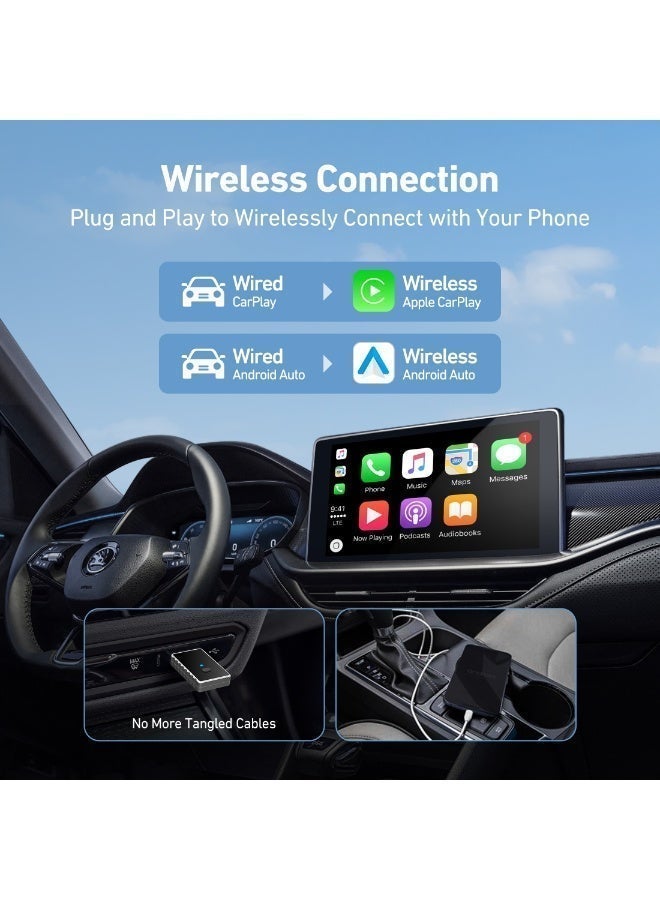 AstroAI Wireless Carplay Adapter with Glass Panel, Metal Materials Enhance Heat Dissipation, 2 in 1 Apple CarPlay and Android Auto Adapter Convert Wired to Wireless, Plug & Play, Black - Image 2