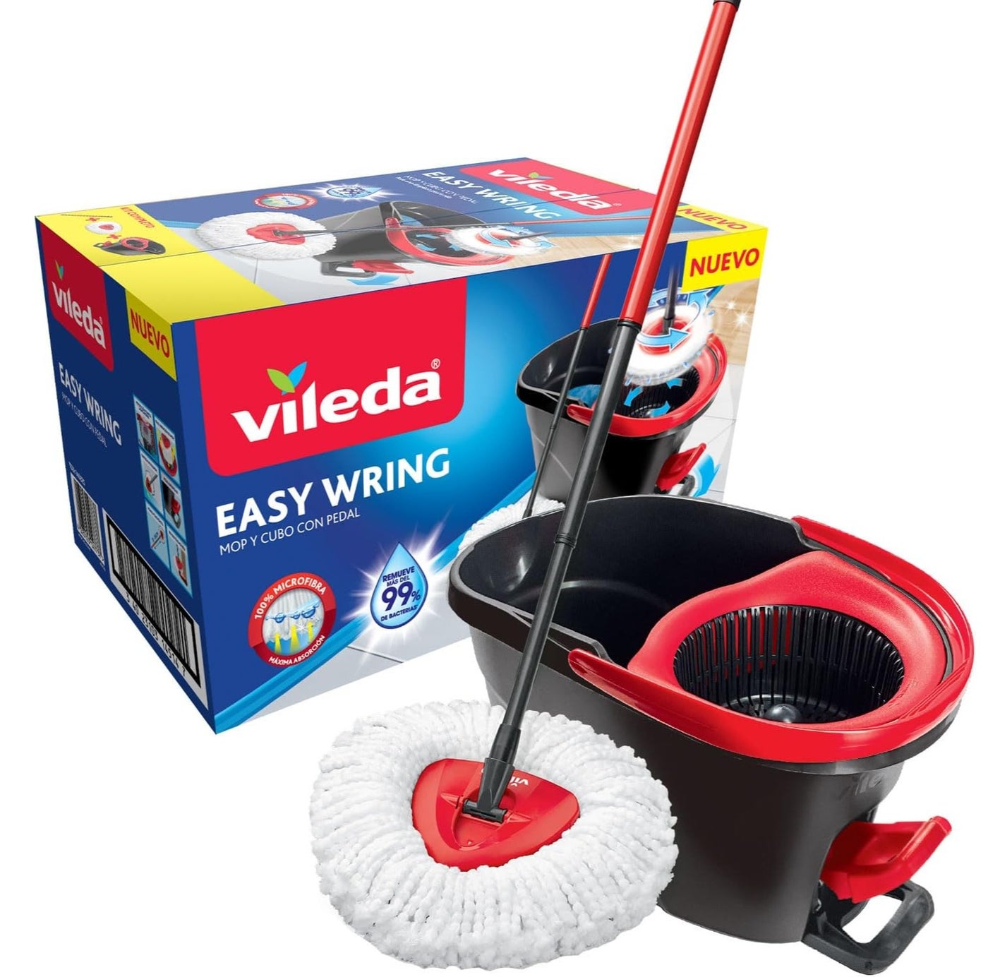 Vileda Easy Wring Spin Mop and Bucket Set with Foot Pedal Microfiber Mop Head 360 Rotation Floor Cleaning System Splash Guard Durable Bucket for Home Kitchen Tile Hardwood Cleaning