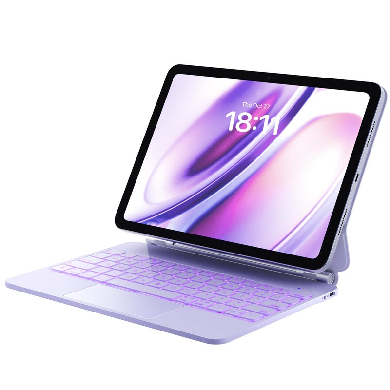 جراب GreenLaw لجهاز iPad الجيل 11 A162025 10 2022 مع لوحة مفاتيح MagicStyle وحامل لوحة مفاتيح بإضاءة خلفية ملونة 7 مقاوم للبقع باللون الأرجواني الفاتح