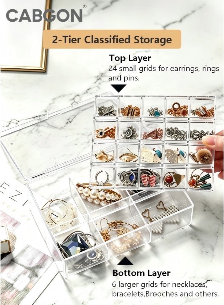 CABGON Clear Acrylic Jewellery Box, 2-Layer Small Jewellery Organiser, Multi Compartment Jewelry Storage Box for Earrings Rings Necklaces Bracelets - Image 3