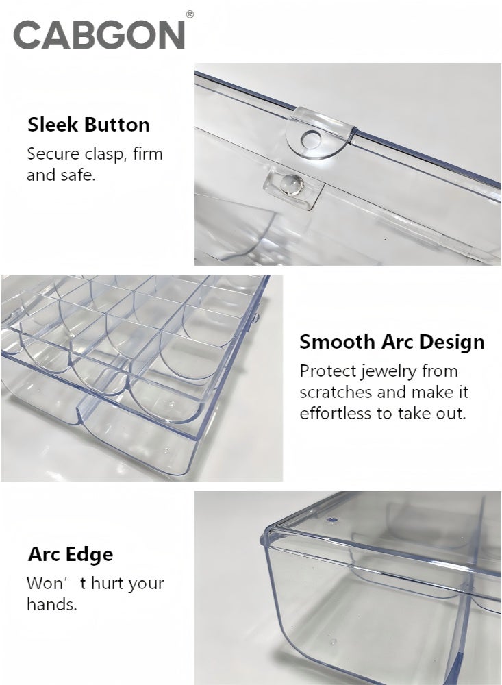 CABGON Clear Acrylic Jewellery Box, 2-Layer Small Jewellery Organiser, Multi Compartment Jewelry Storage Box for Earrings Rings Necklaces Bracelets - Image 4