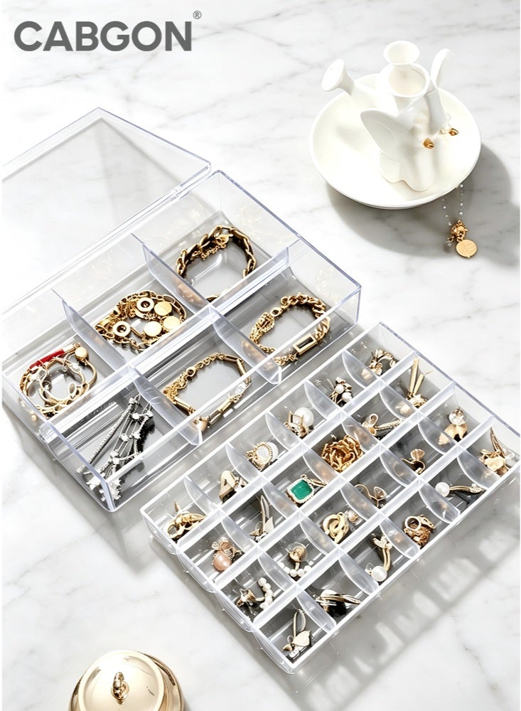 CABGON Clear Acrylic Jewellery Box, 2-Layer Small Jewellery Organiser, Multi Compartment Jewelry Storage Box for Earrings Rings Necklaces Bracelets - Image 2