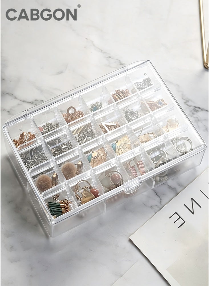 CABGON Clear Acrylic Jewellery Box, 2-Layer Small Jewellery Organiser, Multi Compartment Jewelry Storage Box for Earrings Rings Necklaces Bracelets - Image 1