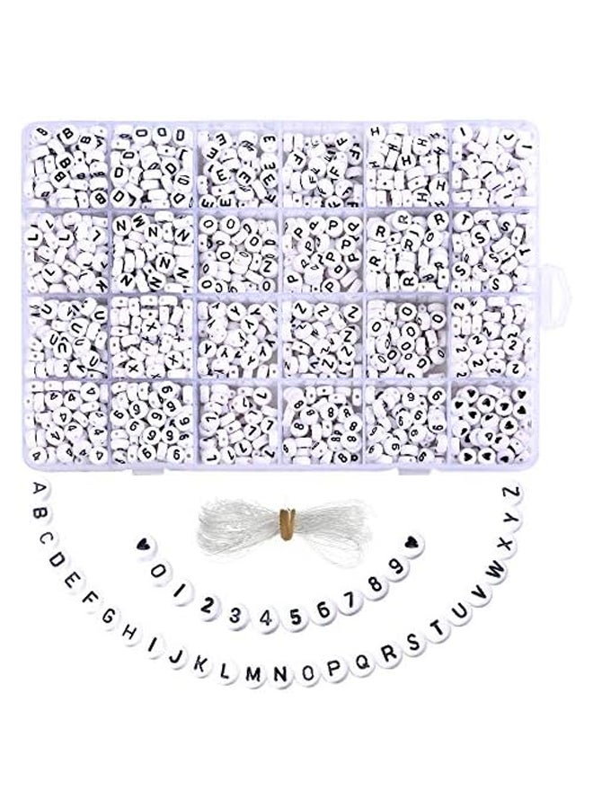 1850 قطعة من خرز الحروف الأكريليك A-Z خرز الحروف والأرقام خرز حروف أبجدية مستديرة لصنع المجوهرات والأساور والقلائد وسلاسل المفاتيح 7 × 4 مم (أبيض)