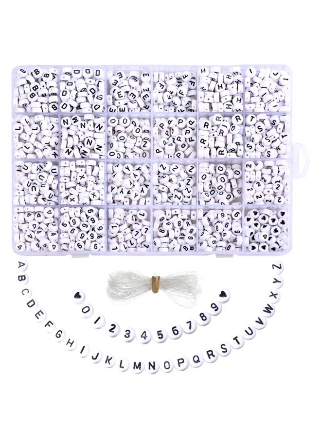 1850 قطعة من خرز الحروف الأكريليك A-Z خرز الحروف والأرقام خرز حروف أبجدية مستديرة لصنع المجوهرات والأساور والقلائد وسلاسل المفاتيح 7 × 4 مم (أبيض)