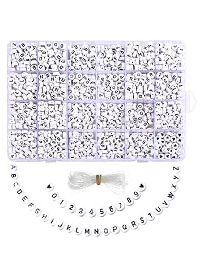 1850 قطعة من خرز الحروف الأكريليك A-Z خرز الحروف والأرقام خرز حروف أبجدية مستديرة لصنع المجوهرات والأساور والقلائد وسلاسل المفاتيح 7 × 4 مم (أبيض)