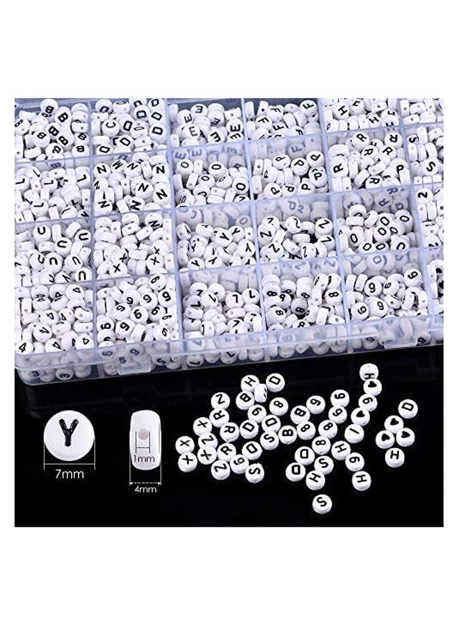 1850 قطعة من خرز الحروف الأكريليك A-Z خرز الحروف والأرقام خرز حروف أبجدية مستديرة لصنع المجوهرات والأساور والقلائد وسلاسل المفاتيح 7 × 4 مم (أبيض)