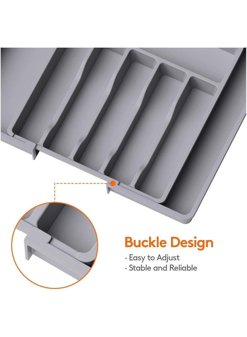 Silverware Drawer Organizer, Expandable Utensil Tray for Kitchen, Adjustable Flatware and Cutlery Holder, Compact Plastic Storage for Spoons Forks Knives, Large, Safe Grade Finis - Image 3