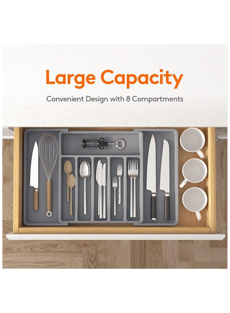 Silverware Drawer Organizer, Expandable Utensil Tray for Kitchen, Adjustable Flatware and Cutlery Holder, Compact Plastic Storage for Spoons Forks Knives, Large, Safe Grade Finis - Image 2