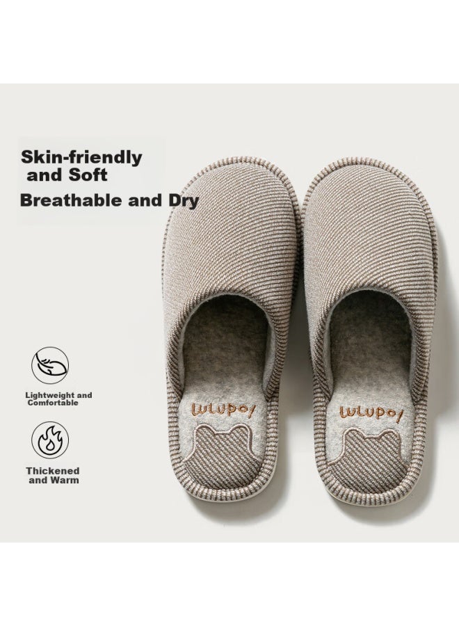 Tzldn Style Home Cotton Slippers Women Spring Autumn Indoor Anti-slip Soft Bottom Couple Winter Slippers Men Coffee 44-45 - Image 1