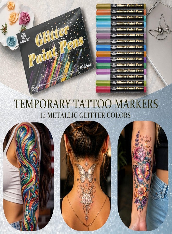IJIANG Temporary Tattoos Markers for Body Skin - 15 Metallic - Image 3