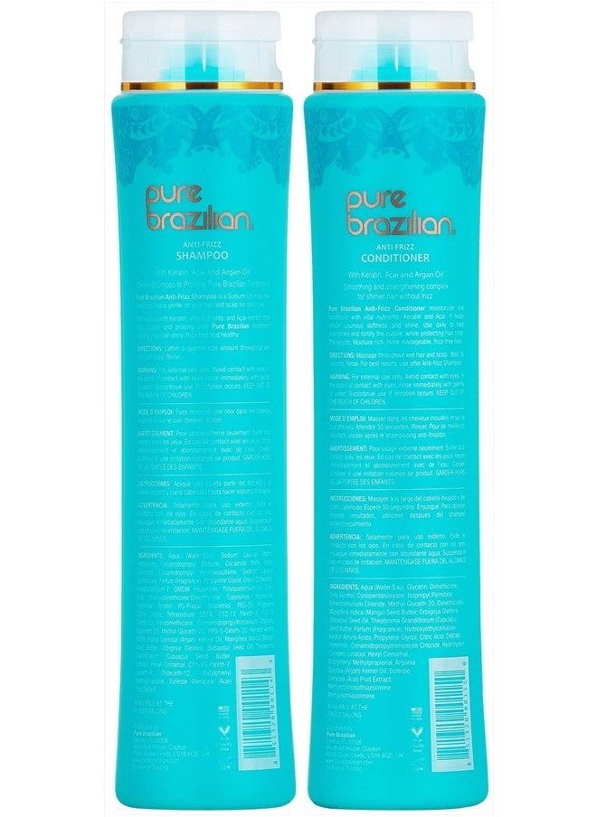 Pure Brazilian PURE BRAZILIAN Anti Frizz Daily Shampoo & Conditioner - Salt-Free & Color Safe Shampoo & Conditioner Enriched With Keratin, Argan Oil, and Acai (13.5 Ounce / 400 Milliliter)  - Image 2