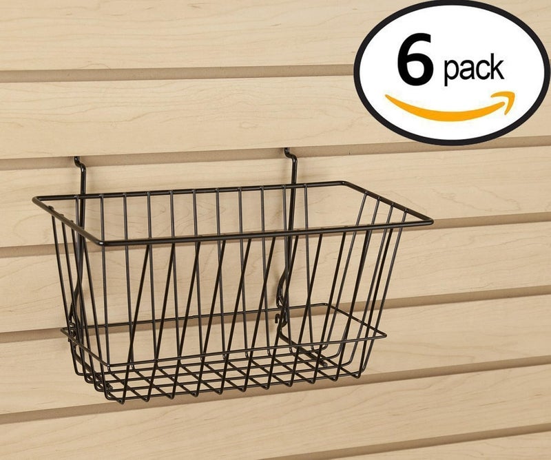 Econoco - Black Multi-Fit Narrow Wire Basket for Slatwall, Pegboard or Gridwall (Set of 6) Metal Semi-Gloss Basket, Black - Image 2