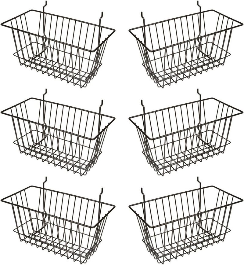 Econoco - Black Multi-Fit Narrow Wire Basket for Slatwall, Pegboard or Gridwall (Set of 6) Metal Semi-Gloss Basket, Black - Image 1