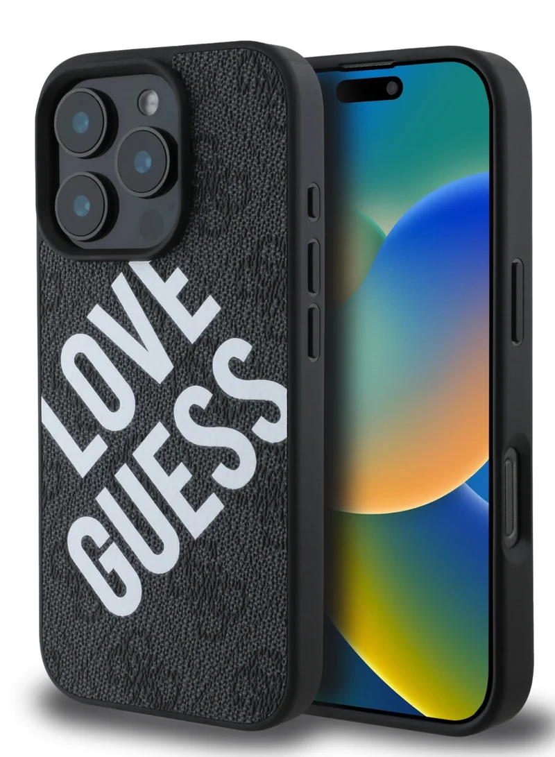 GUESS PU 4G Big Love Guess Logo Case for iPhone 16 Pro - Black