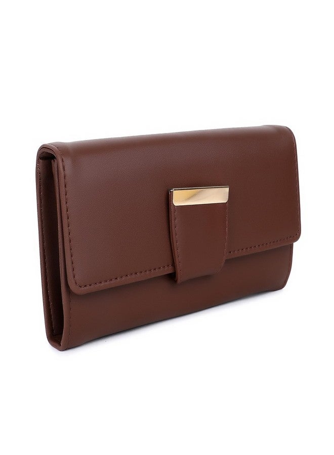Nexeura Women’s Clutch Purse - Stylish Evening Party Handbag with Golden Accent, Elegant PU Leather Wallet for Girls & Women, Wedding, Cocktail & Casual Outfits, Trendy Gift for Ladies (BROWN) - Image 2