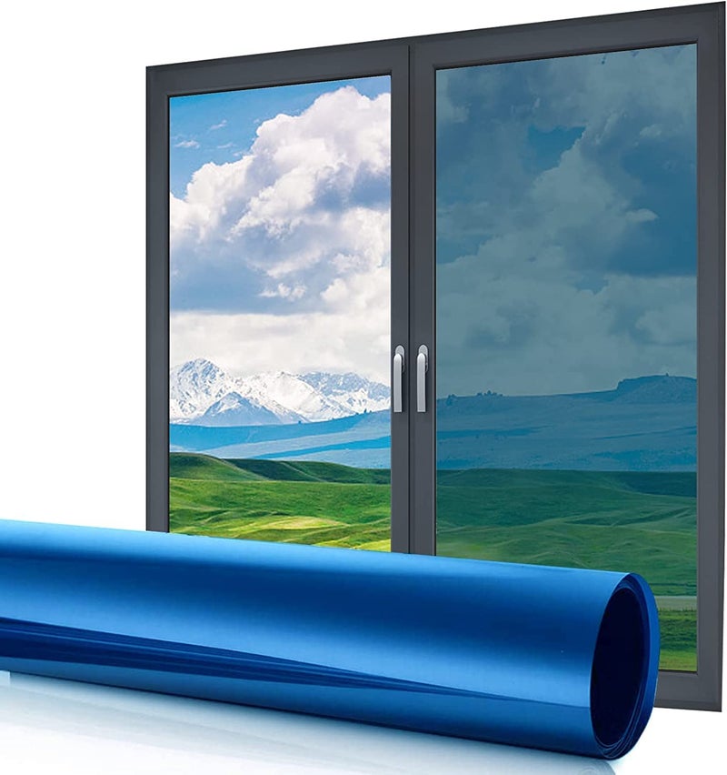 HAPPYMATES One Way Daytime Window Tint Anti UV Heat Control Privacy Protecting Sun Blocking Reflective Window Film for Home & Office (19.9 Inch X 6.5 Feet, Blue Silver) - Image 1