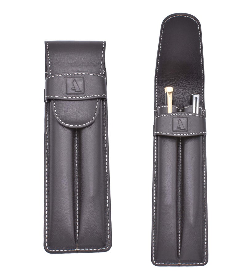 Adamis Leather Handcrafted Double Pen Pouch with Loop |Portable Pen Case for 2 Fountain Pen, Roller Pen, Pen Holder,Pen case |Ideal Gifts for Men,Women,boss,dad 7 inch x 2 inch in W51 Brown - Image 1
