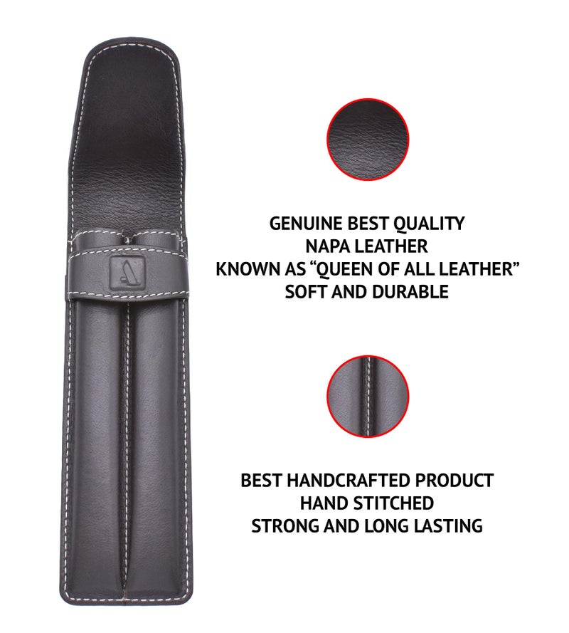 Adamis Leather Handcrafted Double Pen Pouch with Loop |Portable Pen Case for 2 Fountain Pen, Roller Pen, Pen Holder,Pen case |Ideal Gifts for Men,Women,boss,dad 7 inch x 2 inch in W51 Brown - Image 2