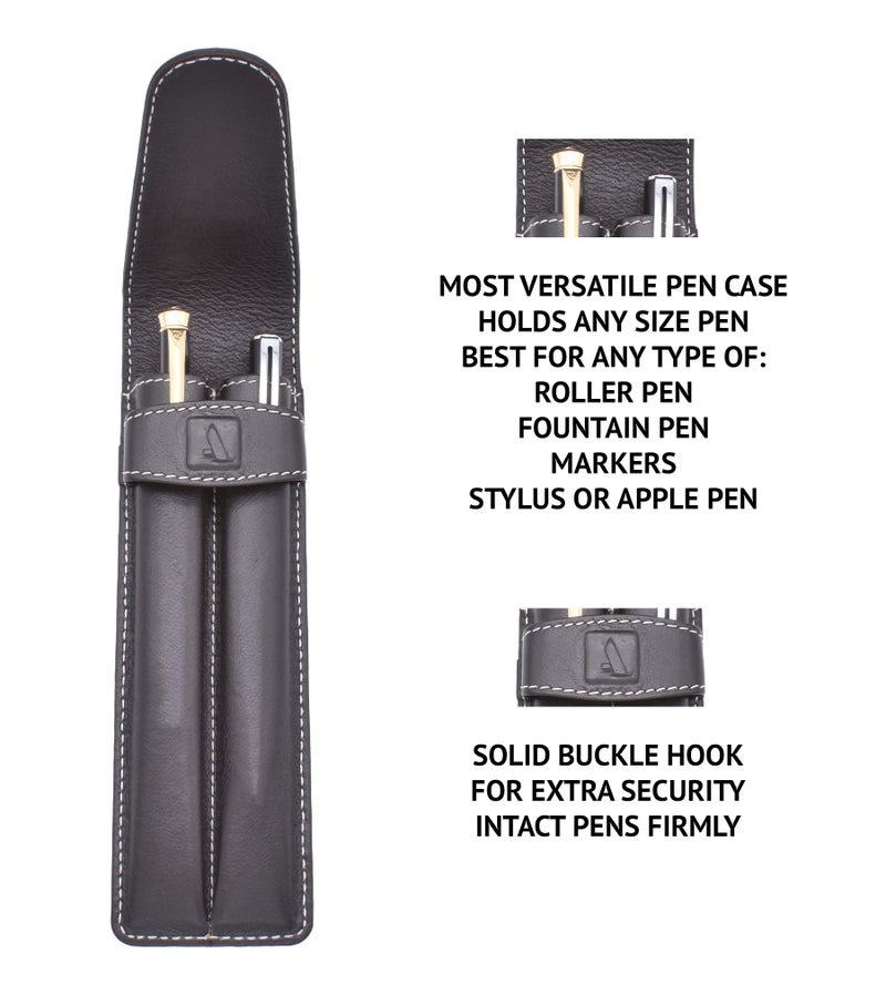 Adamis Leather Handcrafted Double Pen Pouch with Loop |Portable Pen Case for 2 Fountain Pen, Roller Pen, Pen Holder,Pen case |Ideal Gifts for Men,Women,boss,dad 7 inch x 2 inch in W51 Brown - Image 3
