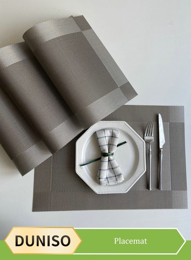 DUNISO 4 Piece PVC Placemat  Waterproof Washable Table Mat Non-Slip Heat-Resistant Rectangular Washable Table Mats For Dining Patio Table Kitchen Decor grey color 45x30CM - Image 1