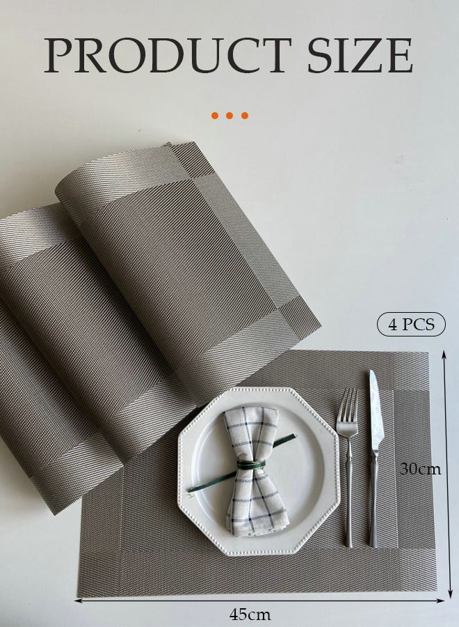 DUNISO 4 Piece PVC Placemat  Waterproof Washable Table Mat Non-Slip Heat-Resistant Rectangular Washable Table Mats For Dining Patio Table Kitchen Decor grey color 45x30CM - Image 2