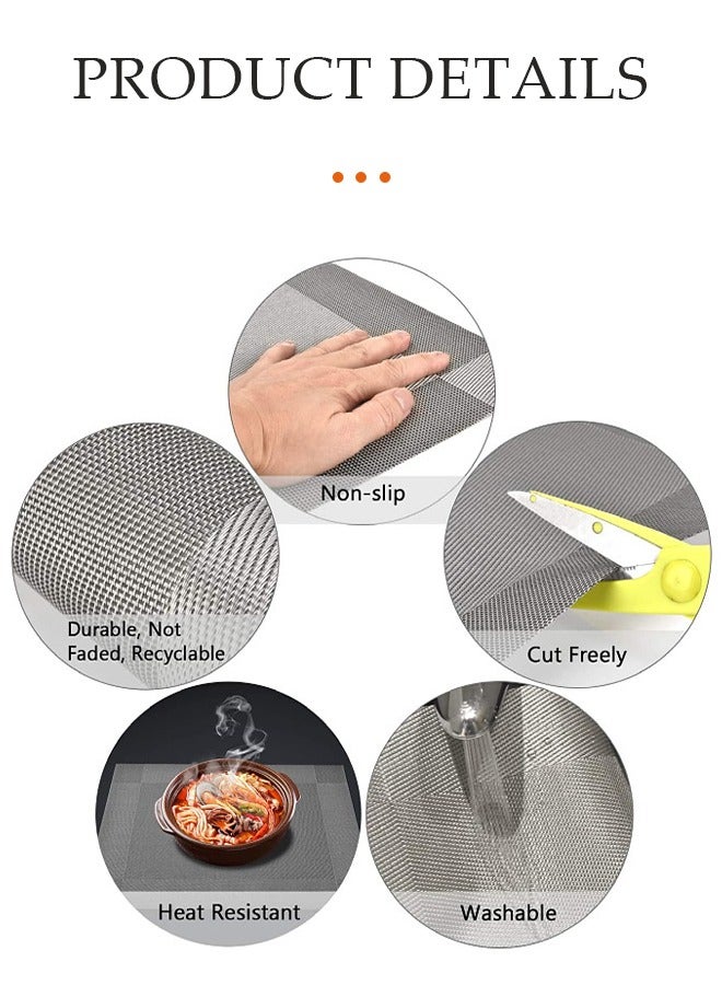 DUNISO 4 Piece PVC Placemat  Waterproof Washable Table Mat Non-Slip Heat-Resistant Rectangular Washable Table Mats For Dining Patio Table Kitchen Decor grey color 45x30CM - Image 3