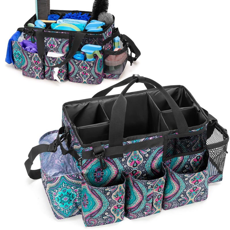 LoDrid Wearable Cleaning Caddy Bag with 4 Foldable Dividers Cleaning Supply Organizer with Shoulder Strap and Side Handles for Cleaners  Housekeepers Totem