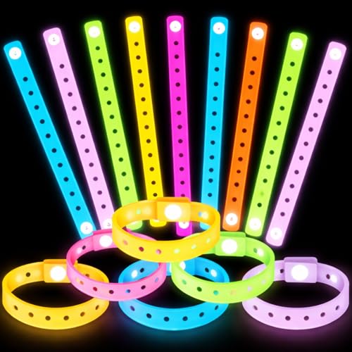 Kasyat 12 Pieces 8 Inch Silicone Charm Bracelets Luminous Silicone Wristbands Bulk for Charm Adjustable with Hole Mardi Gras Decoration for Party Favors Presents 6 Colors - Image 1