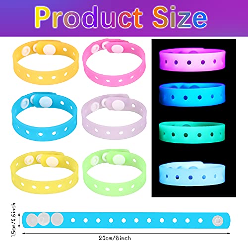 Kasyat 12 Pieces 8 Inch Silicone Charm Bracelets Luminous Silicone Wristbands Bulk for Charm Adjustable with Hole Mardi Gras Decoration for Party Favors Presents 6 Colors - Image 5