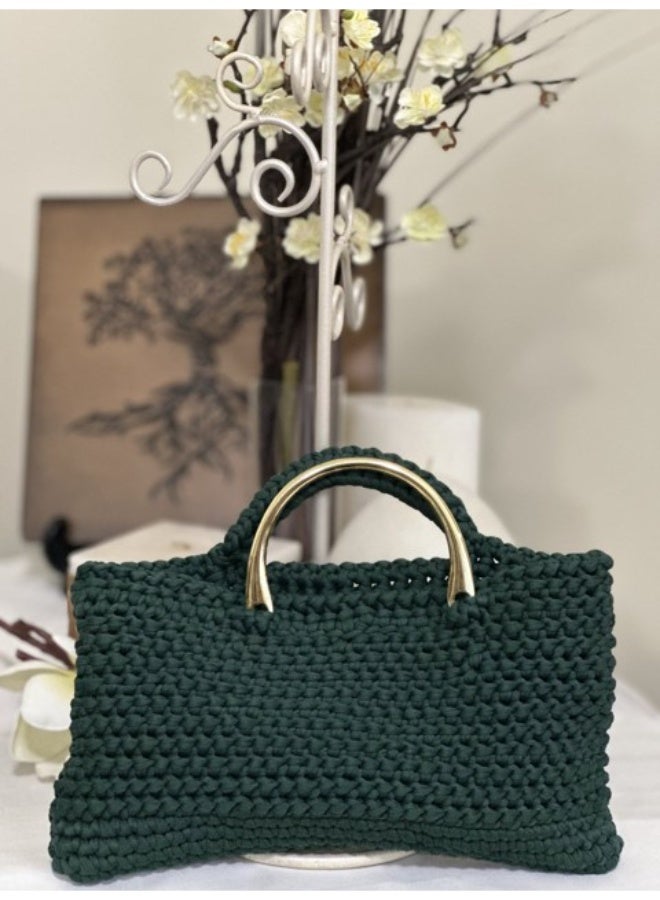 RandSac Dark Green Crochet Handbag with Gold-tone Handles - Image 1
