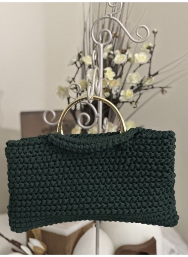 RandSac Dark Green Crochet Handbag with Gold-tone Handles - Image 2